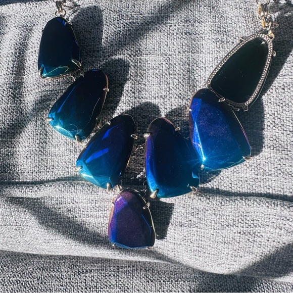 Kendra Scott Harlow Gunmetal Black Iridescent Stones Statement Bib Necklace KS - Picture 12 of 13